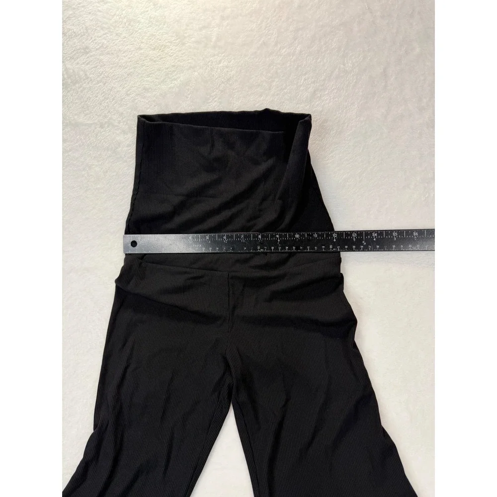 SKIMS Soft Lounge Fold Over Pant Onyx Black Ribbed Flare AN-P-LPT-1171 XS NEW